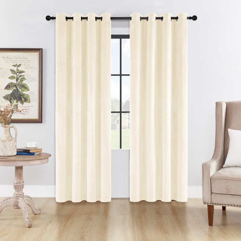 SMILETIME Ivory White 72 in Long Velvet Curtains with Grommet, Thermal Insulated Super Soft Privacy Noise Reducing Light Filtering Velvet Curtains for Living Room, 2 Panels, Each 52 x 72 inches Long - Image 1